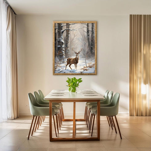 Posterizer 1 pcs-majestic deer in snowy winter scene-oil painting style-13-Art for Animal Lovers-Landscape & Nature Art-Decor for Home & Office- u...