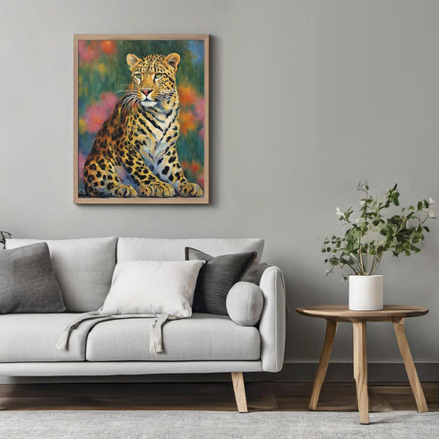 Posterizer 1 pcs- Leopard with a background of flowers oil painting style-Art for Animal Lovers-Floral Botanical Art- Gift for Men Women -Living R...