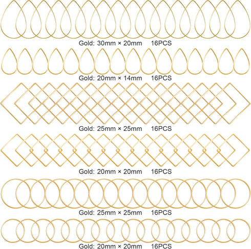 PAGOW 96Pcs Earring Hoop Jewelry Making, Hypoallergenic Teardrop Square Round Gold Earrings Beading Hoop Bulk for DIY Crafts Accessories Supplies...