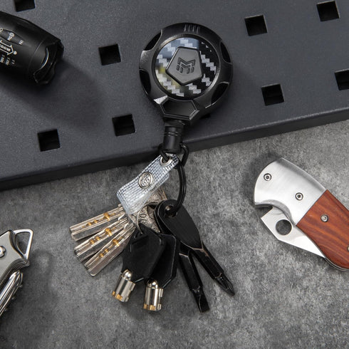 MNGARISTA Upgraded Heavy Duty Retractable Keychain with Belt Clip, 10 OZ Retraction, 31.5" Stainless Steel Cord, 3K Carbon Fiber ID Badge Reel wit...