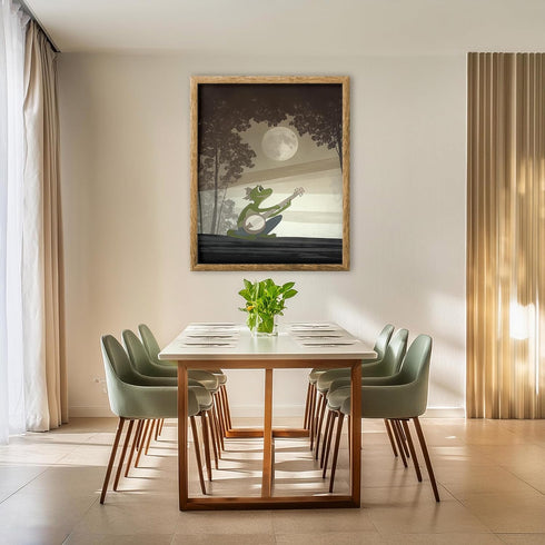 Posterizer 1 pcs-whimsical forest scene-frog playing music 9-Art for Animal Lovers-Fantasy & Fiction Art-Gift for Daughter, Son, Kids- unframed wa...