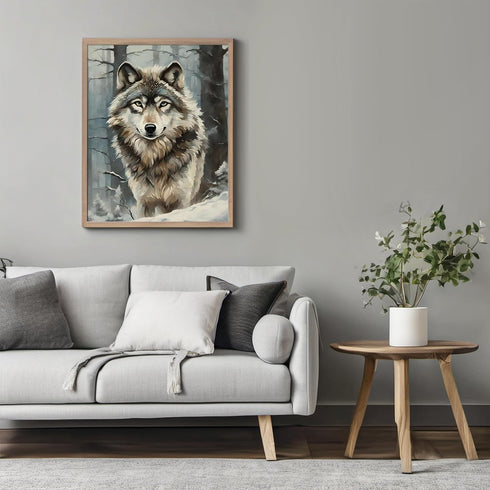 Posterizer 1 pcs-gray wolf in snowy wintery nature-oil painting style -6-Art for Animal Lovers-Landscape & Nature Art-Decor for Home & Office- unf...