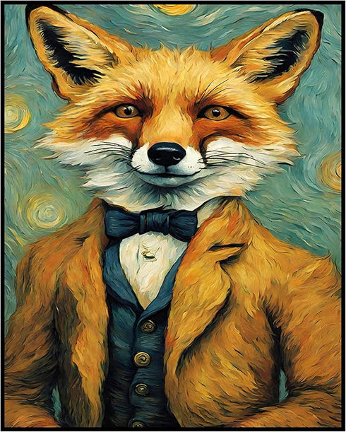 Posterizer 1 pcs- dapper classy fox wearing a bow and a coat-Art for Animal Lovers-Comedy Art-Gift for Art Lovers-Living Room Bedroom Decor- unfra...