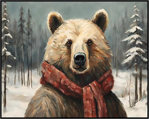 Posterizer 1 pcs-oil painting style-bear in snowy winter-Art for Animal Lovers-Landscape & Nature Art-Decor for Home & Office- unframed wall art...