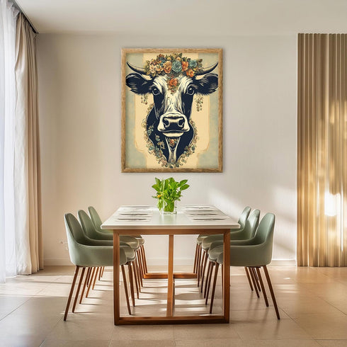 Posterizer 1 pcs-cute cow wearing a flower head piece-Art for Animal Lovers-GIft for Men Women Teens-Decor for Home & Office- unframed wall art...