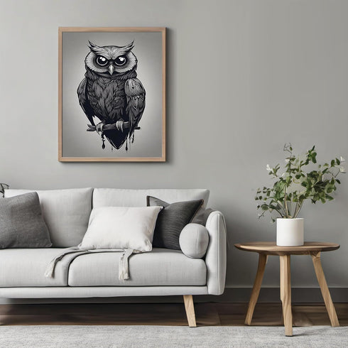 Posterizer 1 pcs- black and white gothic style owl print-Gothic Art-Art for Animal Lovers- Living Room Bedroom Decor- unframed wall art...