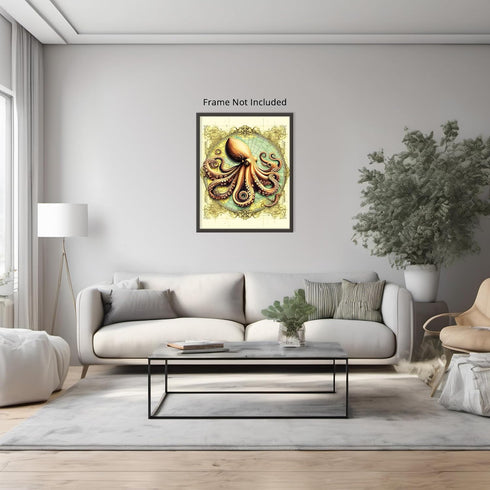 Posterizer 1 pcs-Octopus on World Map Print-Art for Animal Lovers-Retro Art- Gift for Men Women Entrepreneur Teens-Living Room Bedroom Decor- unfr...