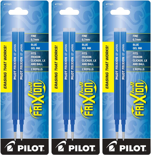 PILOT FriXion Gel Ink Refills for Erasable Pens, Fine Point, Blue Ink, 6-Pack (14721)...