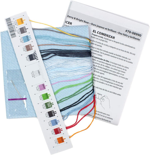 Dimensions 70-08990, 6" x 6" Merry and Bright Bear Counted Cross Stitch Kit, 14 Light Blue Aida...