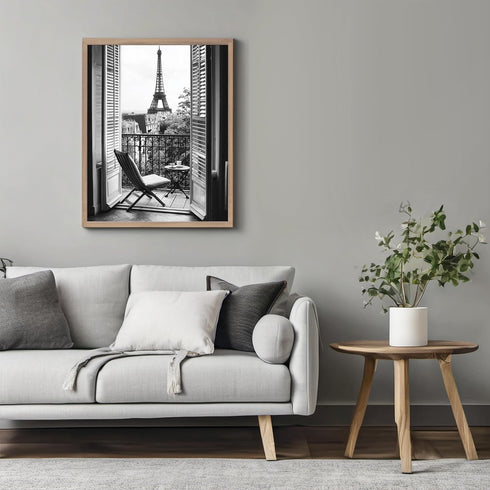 Posterizer 1 pcs-black-and-white photograph balcony near Eiffel Tower-Adventure Wall Art-Photography Art-Decor for Home & Office- unframed wall ar...