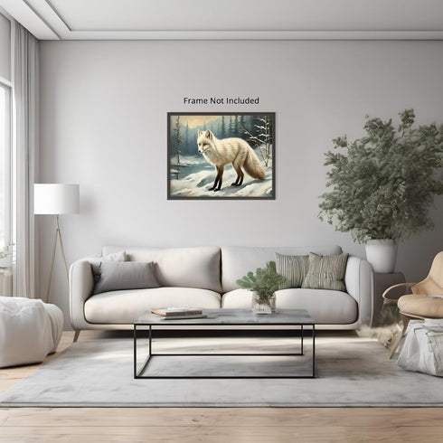 Posterizer 1 pcs-white arctic fox in snowy winter scene-oil painting style 3-Art for Animal Lovers-Landscape & Nature Art-Decor for Home & Office-...