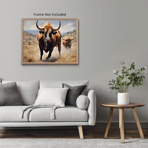 Posterizer 1 pcs- Two strong bull in the desert-Art for Animal Lovers-Landscape & Nature Art- Gift for Men Women Entrepreneur Teens-Living Room Be...