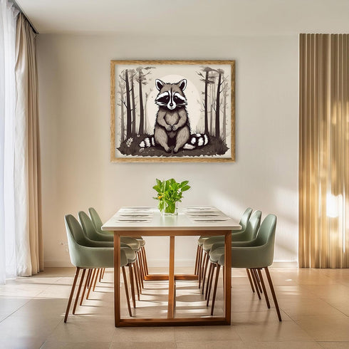 Posterizer 1 pcs- Cute raccoon sitting on the ground in jungle-Art for Animal Lovers-Floral Botanical Art- Gift for Men Women Teens-Living Room B...