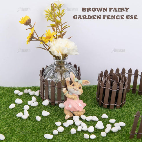 AUEAR, 35 Inch Mini Fairy Garden Fence Wood Ornament Wooden Decorative Picket Fence for DIY Crafts Project (Brown, 4-Pack)...