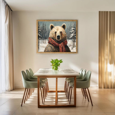 Posterizer 1 pcs-oil painting style-bear in snowy winter-Art for Animal Lovers-Landscape & Nature Art-Decor for Home & Office- unframed wall art...