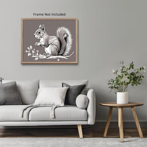 Posterizer 1 pcs- black and white print of a squirrel on a twig-Art for Animal Lovers- Gift for Men Women Entrepreneur Teens-Decor for Home & Offi...
