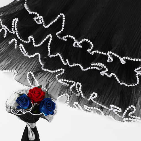 CCINEE 4.37 Yards Flower Wrapping Mesh Paper?Pearl Wrinkled Wavy Net Yarn Flower Wrapping Mesh Paper Korean Bouquet Wrapping Mesh for DIY Crafts V...