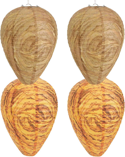 DECYOOL 4 Pack Paper Wasp Nest Decoy Hanging Wasp Nest Stay Away from Wasps Hornets Yellow Jackets(Dark Brown, Orange)...