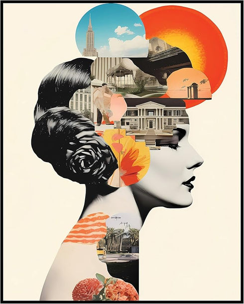 Posterizer 1 pcs-modern buildings-vintage surreal collage-Abstract & Modern Art-Landscape & Nature Art-Gift for Art Lovers- UNFRAMED Wall Art...