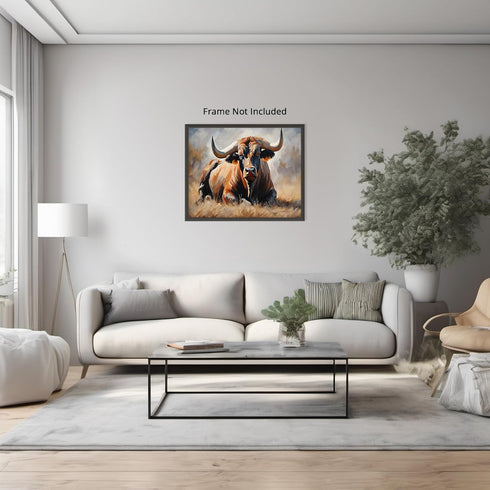 Posterizer 1 pcs- brown bull laying on the ground oil painting style-Art for Animal Lovers- Gift for Men Women Entrepreneur Teen-decor for Bedroom...