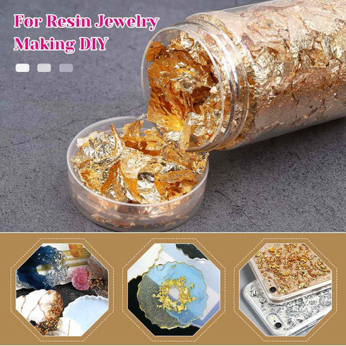Gold Flakes for Resin, Paxcoo 15 Grams Gold Foil for Nails, Gold Foil Flakes Imitation Gold Leaf for Jewelry Resin, Nails and Jewelry Making...