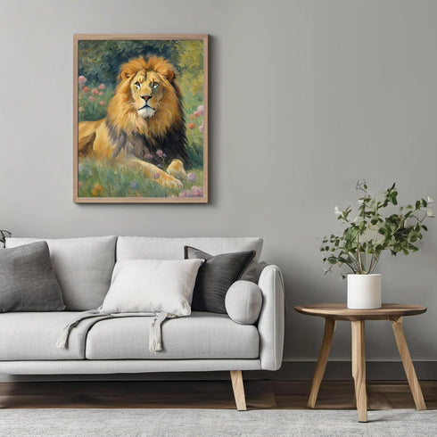 Posterizer 1 pcs- A lion lying in between flowers and grass-Art for Animal Lovers-Floral Botanical - Gift for Men Women Entrepreneur Teens-Living ...