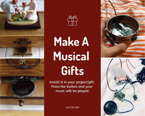 Icstation Recordable Sound Module, Button Control Sound Chip 8M MP3 WAV Music Voice Player Programmable Board with Speaker for DIY Birthday Music ...