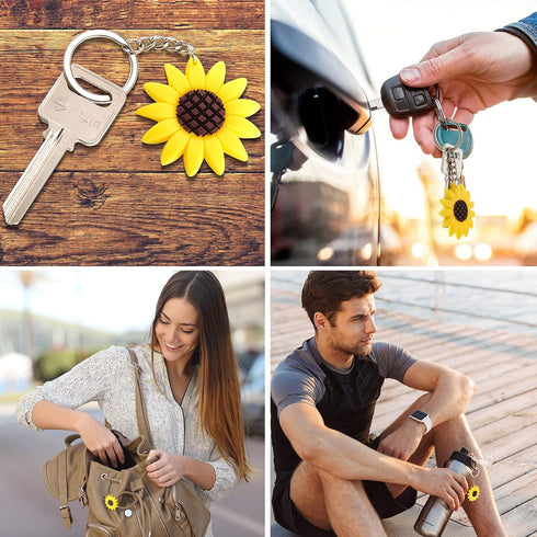 WILLBOND Sunflower Keychains Pendants Backpack Hanging Sunflower Button Key Ring for Summer Birthday Party Favor (36 Pieces)...