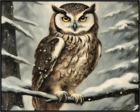 Posterizer 1 pcs-owl in nature-winter snowy scene in oil painting style-6-Art for Animal Lovers-Landscape & Nature Art-Decor for Home & Office- un...
