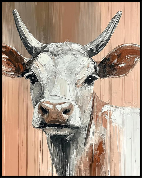 Posterizer 1 pcs-rusting painting style of a cute brown cow 1-Art for Animal Lovers Gift for Art Lovers Decorations for Bedroom, Office, Living Ro...