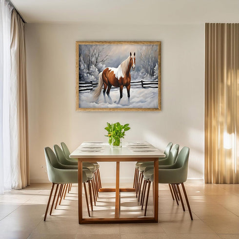 Posterizer 1 pcs-majestic horse in snowy winter scene-oil painting style-5-Art for Animal Lovers-Landscape & Nature Art-Decor for Home & Office- u...