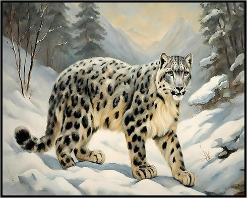 Posterizer 1 pcs-snow leopard in a wintery nature-oil painting style 1-Art for Animal Lovers-Landscape & Nature Art-Decor for Home & Office- unfra...