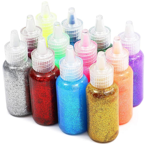 Bright Creations Neon Metallic Glue with Glitter Bottles for Arts and Crafts (20 ml, 12 Pack)...