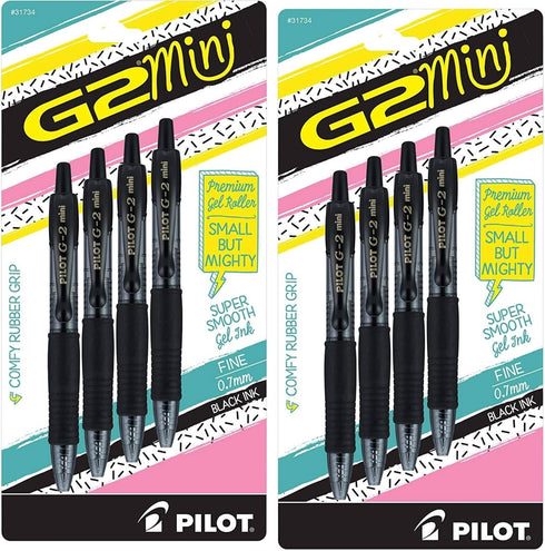Pilot G2 Mini Premium Retractable Gel Roller Pen, Fine Point, 0.7mm, Black Ink, Pack of 8...