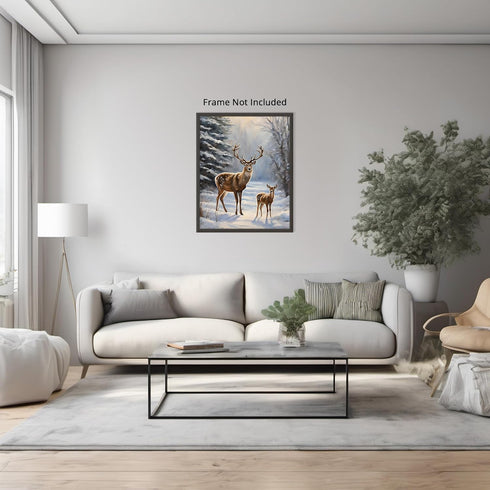 Posterizer 1 pcs-majestic deer in snowy winter scene-oil painting style-11-Art for Animal Lovers-Landscape & Nature Art-Decor for Home & Office- u...
