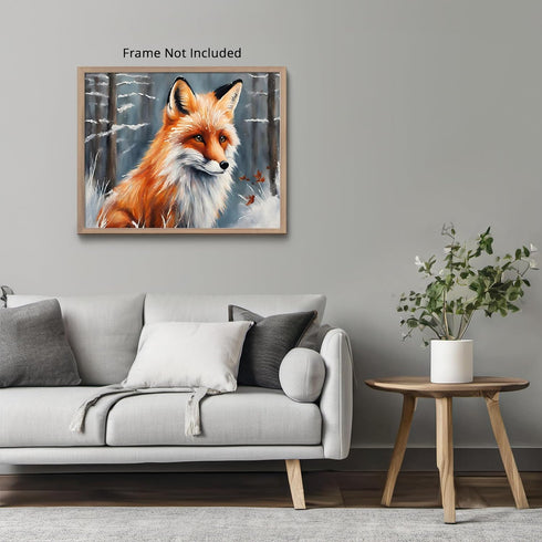 Posterizer 1 pcs-cute red fox in snowy nature in oil painting style-1-Art for Animal Lovers-Landscape & Nature Art-Decor for Home & Office- unfram...