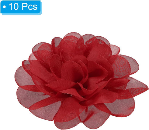 PATIKIL 3.9" Chiffon Flowers, 10 Pcs Mesh Fabric Flowers Sewing Fabric Appliques Headband Embellishments for DIY Craft Wedding Decor, Red...