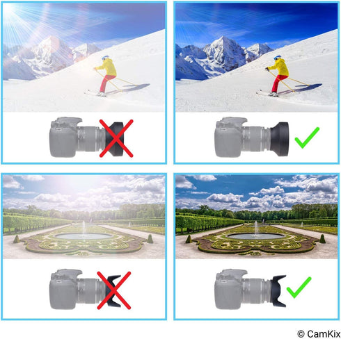 77mm Set of 2 Camera Lens Hoods and 1 Lens Cap - Rubber (Collapsible) + Tulip Flower - Sun Shade/Shield - Reduces Lens Flare and Glare - Blocks Ex...