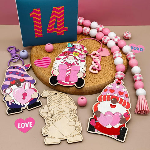 48 Pieces Valentines Wooden Gnome Craft Kits Unfinished Wood Gnome Cutout Slices Ornament Blanks Hanging for Valentine's Day Dwarf DIY Craft Makin...