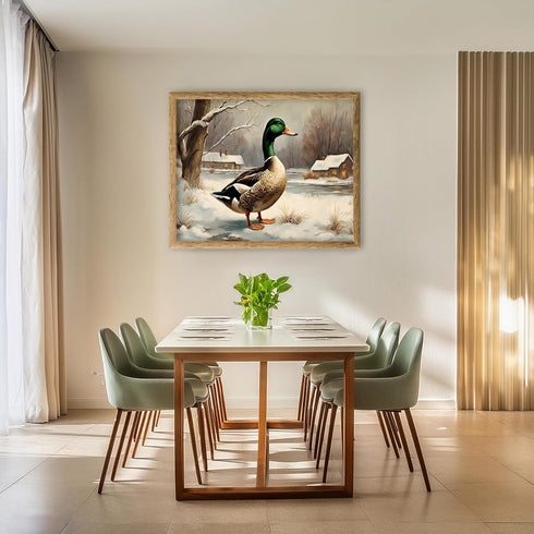 Posterizer 1 pcs-duck in snowy winter nature-oil painting style 1-Art for Animal Lovers-Landscape & Nature Art-Decor for Home & Office- unframed w...
