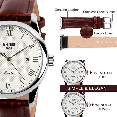 Mens Leather Band Quartz Watch, Men's Analog Business working Roman Numeral Casual Waterproof Watches with Calendar Date Daily Dress Fashion Wrist...