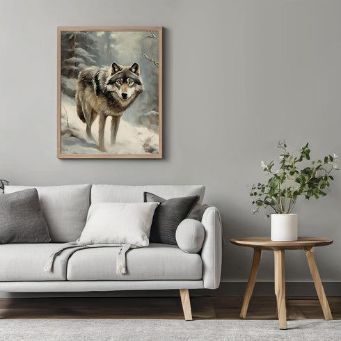 Posterizer 1 pcs-gray wolf in snowy wintery nature-oil painting style -9-Art for Animal Lovers-Landscape & Nature Art-Decor for Home & Office- unf...