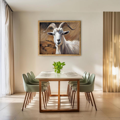 Posterizer 1 pcs- Beautiful white goat with a brown background print-Art for Animal Lovers- Gift for Men Women Entrepreneur Teens-Decor for Home &...