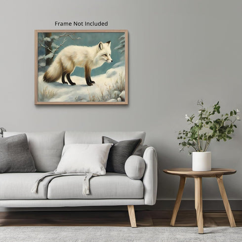 Posterizer 1 pcs-white arctic fox in snowy winter scene-oil painting style 4-Art for Animal Lovers-Landscape & Nature Art-Decor for Home & Office-...