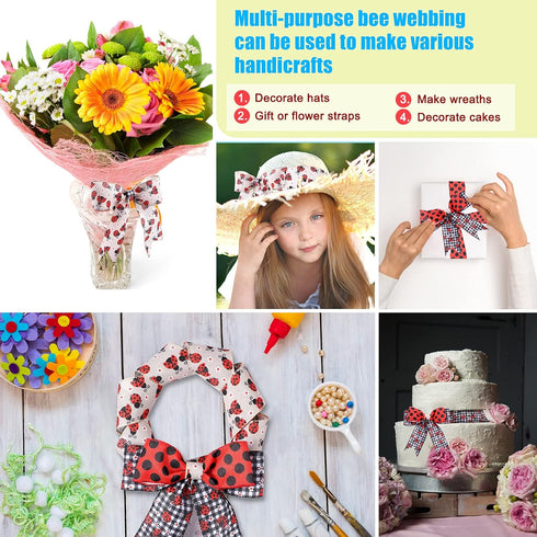 WILLBOND 4 Rolls 2.5 Inch x 24 Yard Ladybugs Ribbons Ladybug Wired Ribbon Red Polka Dot Wired Edge Ribbon for Ladybug Party Decoration...