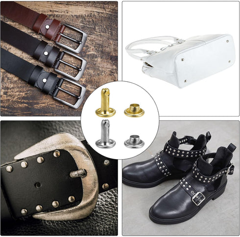 HARFINGTON 200 Sets Leather Rivets 10mm x 8mm Metal Double Cap Rivet Snaps Studs Fasteners with 3pcs Setting Tools Rivets for Leather Craft DIY Re...