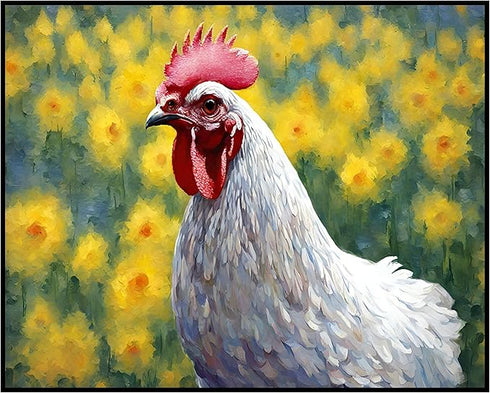 Posterizer 1 pcs- cute rooster in the flower field-Art for Animal Lovers-Landscape & Nature Art- Living Room Bedroom Decor- unframed wall art...