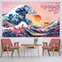 Ocean Wave Tapestry Japanese Kanagawa Backdrop Great Wave Tapestry Cherry Blossom Nature Sunset Background Wall Hanging Banner for Japanese Party ...