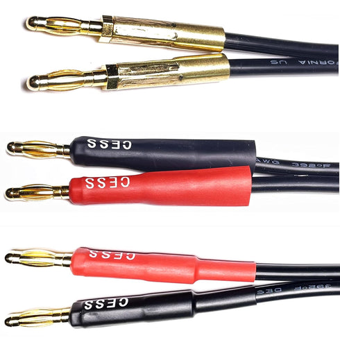 CESS-037-3f Banana Plug Male to Male Speaker Cable 12 Gauge 680 Strand Count Silicone Soft Wire, 2 Cables (3 FEET)...