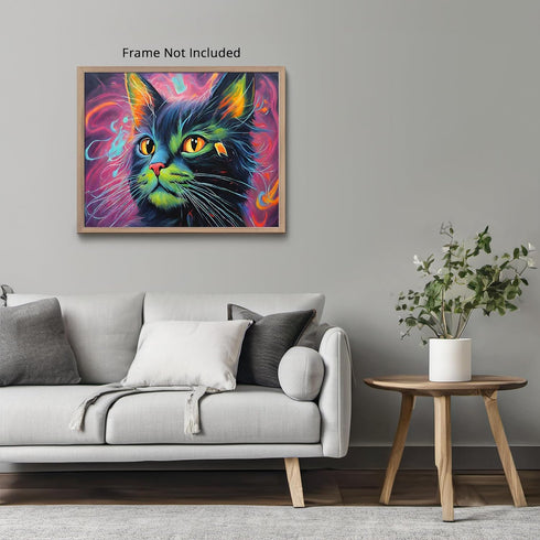 Posterizer 1 pcs- Abstract art, beautiful cat with a purple background-Art for Animal Lovers-Abstract & Modern Art- Gift for Men Women Teens-Decor...